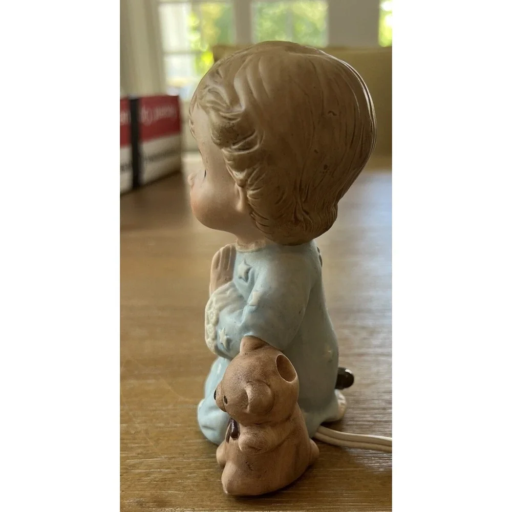 Vintage I.W. Rice Porcelain Child Bear Praying Lamp/ Night Light